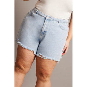 Shorts de mezclilla para mujer de talla grande, lavado claro, transpirables, a la moda, con dobladillo rasgado, estilo popular, personalizados, con servicio OEM - Product Image 2