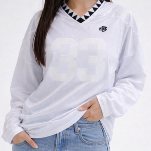 Jersey de Fútbol Americano Personalizado para Mujer, Manga Larga, Malla, Corte Holgado, con Parches, Transpirable, Poliéster, Ropa Deportiva, Suministro OEM - Product Image 5