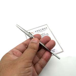 Pinzas para Extensión de Pestañas, Delgadas y Rectas, con Mango de Patrón de Diamante, Logotipo Personalizado, Punta Fina de Precisión Plateada - Product Image 3