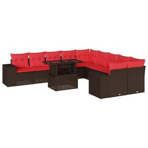 Ensemble de canapés de jardin en polyrotin marron, 11 pièces, avec coussins - Product Image 2