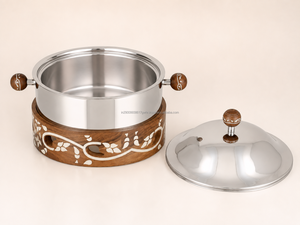 Plat de service isolant en bois de luxe avec couvercle en acier inoxydable, compatible gaz et induction, écologique, fait main, décoratif pour aliments - Product Image 3
