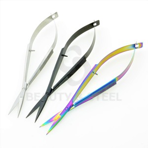 Professional Spring Action Cuticle Scissors Collection featuring Rainbow Plasma, Matte Black, and <b>Sandblasted</b> Silver - Product Image 5