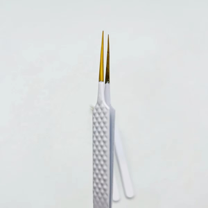 Juego de Pinzas para Extensión de Pestañas de Acero Inoxidable de Primera Calidad al por Mayor, Punta Curva y Puntiaguda, Punta de Fibra Blanca y Dorada - Product Image 6