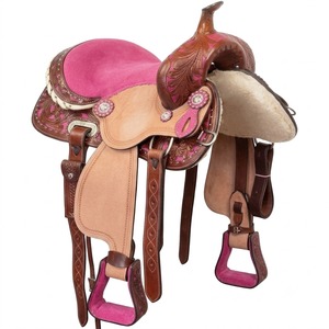 Selle de cheval rose à fleurs, style western, brodée de strass, pour l'entraînement équestre - Product Image 2