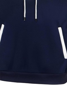 Men's <b>Navy</b> Blue Hooded <b>Sweatshirt</b> Regular Fit Knitted Solid Color Casual Pocket Design 100% Cotton Eco-Friendly Quick Dry - Product Image 2