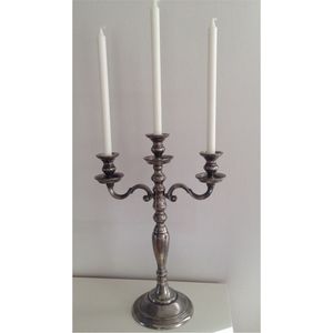 Wholesale Vintage Style Metal Candelabra 3 Arm Tabletop <b>Candle</b> <b>Holder</b> Antique Silver Finish Wedding Event Home Decor Centerpiece - Product Image 1