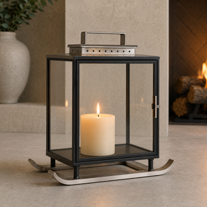Farol de metal de latón antiguo de primera calidad con un marco contemporáneo alto y elegantes paneles de vidrio diseñados para crear un ambiente cálido y lujoso. - Product Image 5