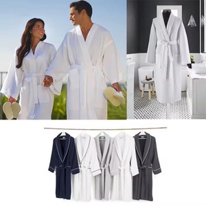 Peignoir élégant et confortable pour femme, toucher doux, 100% coton gaufré, manches longues, articles essentiels pour la maison de haute qualité - Product Image 4