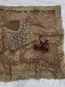 Sari en filet Zari avec motif floral en cristal Royal Spark, matière filet douce, style traditionnel, séchage rapide et sans plis, sari pour femme - Product Image 3
