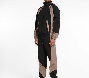 Premium Nylon Panel Work Windbreaker <b>Set</b> Custom Wholesale Factory Supplier USA Casual Autumn Streetwear Jacket Pants Outfit Edit - Product Image 1