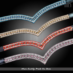 Frontal de Cheval de Luxe en Cuir Véritable, Multicolore, Forme en V, 5 Rangées, avec Cristaux Arena, Élégant et Confortable, pour l'Équitation - Product Image 2