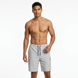 Men's Light Gray <b>Shorts</b> Mid Waist Drawstring Quick Dry Knitted Bermuda Style Casual <b>Pants</b> With Side Pockets - Product Image 5