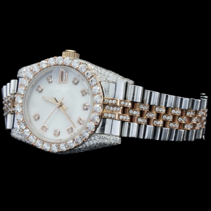 Reloj de Hombre de Colección con Esfera Blanca Hecha a Mano, Bisel Redondo con Incrustaciones de Diamantes Moissanite, Correa de Acero Inoxidable de Dos Tonos de Primera Calidad - Product Image 5