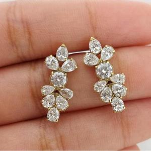 Pendientes de Oro Sólido con Diamantes de Corte Pera y Redondo en Forma de Flor, Pendientes de Lujo para Novia, Joyería de Boda, Diamantes Cultivados en Laboratorio - Product Image 1