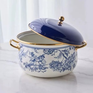 Customized Size Handmade Stainless Steel <b>Cookware</b> with Colored Enamel Classic Design Food Warmer Direct From Factory - Product Image 4