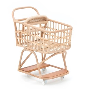 Carrito de compras de juguete para niños, carritos de supermercado de tamaño infantil, carrito de bebé de ratán natural, juguetes. - Product Image 3