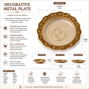 Assiette décorative en métal doré gravé de luxe avec centre en verre |   Plateau de service rond écologique pour la décoration de la maison et les cadeaux - Product Image 5