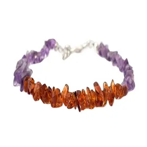 92.5 Sterling Silver 7-8"Long Natural Handmade Uncut Amethyst Citrine Smooth Chips Handmade Jewelry Bracelet