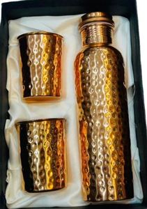 Ensemble de bouteilles d'eau en cuivre martelé, réutilisables, pour bière, vin, boissons, écologiques, anti-fuite, style Art déco, faites à la main, pour les voyages - Product Image 1