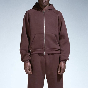 Survêtement à capuche zippé marron pour homme, couleur unie, décontracté, avec poches latérales, en coton respirant - Product Image 6