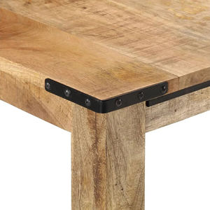 Table de salle à manger rectangulaire en bois de manguier massif, pliable, durable, écologique, de style industriel européen, avec pieds en bois noir naturel - Product Image 5