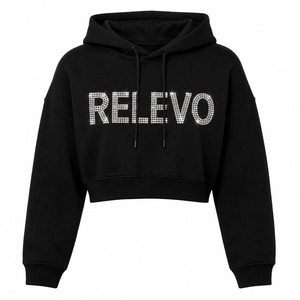 Sudadera con Capucha Corta Relevo con Cierre, Estampado de Letras con Pedrería, 100% Algodón, Corte Holgado, Informal, Unisex, para Otoño - Product Image 4