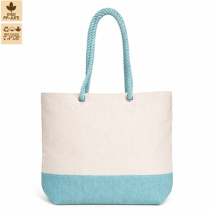 กระเป๋าผ้าใบปอกระเจาธรรมชาติ 45x35x14 ซม. สีน้ำเงิน หูหิ้วเชือก กระเป๋าช้อปปิ้ง กระเป๋าชายหาด ขายส่ง รับผลิตแบบ OEM - Product Image 1