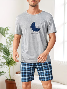 Men's/Women's Plus Size Couple Style Short Sleeve Plaid Shorts Set Printed Camisole 100% Cotton Soft Eco-Friendly Home Sleepwear - Product Image 6