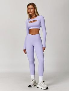 Ensembles de sport 2 pièces pour femmes : Leggings évasés taille haute sans couture et hauts courts à découpes à manches longues pour le yoga - Product Image 5