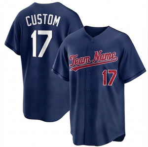 Maillot de baseball bleu marine personnalisé 2026 100 % polyester respirant séchage rapide antibactérien en maille pour homme adulte avec boutons et nom d'équipe - Product Image 1