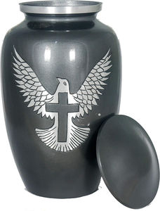 Urne funéraire noire mate pour adultes Grande urne funéraire funéraire en métal de style européen fabriquée à la main Conception gravée en argent pour les cendres humaines - Product Image 2