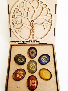 Kit de Sanación con Piedras Preciosas de 7 Chakras, Grabado Ovalado, con Caja de Madera Personalizada, Piedra Natural, Cristales Amayra al por Mayor, INDIA - Product Image 2