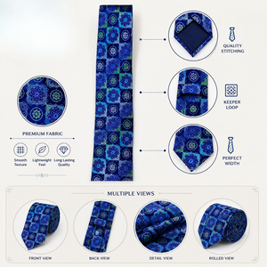 Corbata de Seda Premium con Diseño Floral Geométrico Azul para Hombre, Corbata de Diseñador de Lujo |   Ropa Formal para Bodas y Negocios |   Estilos de Exportación India 2026 - Product Image 2