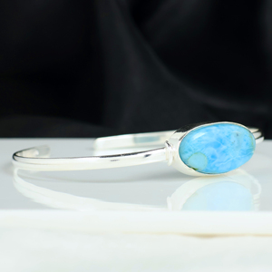 Wholesale Natural Larimar Gemstone Oval <b>Cuff</b> <b>Bracelet</b> 925 Sterling <b>Silver</b> Plated Handcrafted Designer Fashion Jewelry for Women - Product Image 2