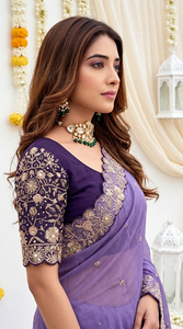 AARA Fashion <b>Purple</b> Embroidered Rayon <b>Saree</b> Blouse Women Traditional Wedding Wear India Pakistan Style Floor Length Regular Fit - Product Image 4