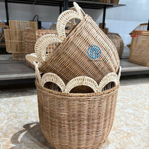Natural Woven Rattan <b>Basket</b> With Decorative Handles Handmade <b>Storage</b> <b>Basket</b> Sustainable Home Organizer Wholesale Bulk Supplier - Product Image 2