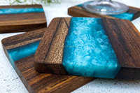 Ensemble de sous-verres en résine époxy bois de haute qualité, effet océan, design carré décoratif, couleur personnalisable, finition artisanale pour la maison