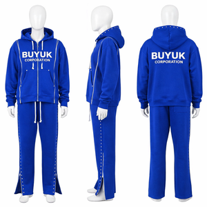 Sudadera con capucha de chándal de alta calidad, personalizada, estilo urbano de otoño, ecológica, ligera, con lavado ácido, lisa, sin estampado, estilo hip hop con remaches - Product Image 3