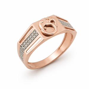 <b>Mens</b> 18KT Rose Gold Om Symbol Square Signet <b>Ring</b> Micro Pave Cubic Zirconia Split Shank Band Wedding Party Gift Jewelry - Product Image 2