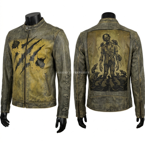 Anatomical Ribcage Skeleton <b>Racing</b> Leather <b>Jacket</b> Mens Zombie Bone Graphic Motorbike Biker Streetwear Distressed Brown Coat - Product Image 2