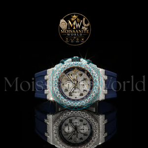 Luxury Antique Simple Iced Chronograph <b>Watch</b> Full Moissanite Bezel <b>Mens</b> Mechanical 20mm Band 42mm <b>Black</b> Silicone Rubber Strap - Product Image 3
