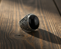 Anillo de cóctel clásico de plata 925 vintage para hombre, regalo de compromiso, boda, fiesta, con piedra ovalada de laboratorio y engaste de bisel con patrón floral
