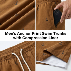 Luxury <b>Men's</b> Summer Beach <b>Trunks</b> with Built-in Liner Black Anchor Print Boardshorts Breathable Custom Logo Apparel - Product Image 6