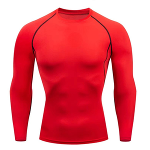 Camiseta Deportiva de Manga Larga para Hombre, Cuello Redondo, Tejido de Punto, Secado Rápido, Corte Ajustado, Color Rojo - Product Image 4