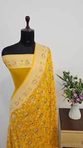 Sari en soie authentique Banarasi Khaddi Chiffon Georgette, tissé à la main, teinture Rangkat, pour occasions traditionnelles, bordure Zari de luxe - Product Image 5