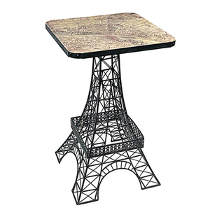 Vintage Style Iron Metal and Wood Top Unique Tower Shape <b>Black</b> Finished <b>Side</b> & End <b>Table</b> Luxury Furniture Accent - Product Image 1