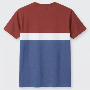 Men's Regular Fit O-Neck Short Sleeve Color Blocked T-Shirt With Contrast <b>Trim</b> Striped Design Casual Wear Cotton Knitted <b>Fabric</b> - Product Image 5