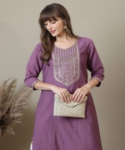 Kurti en rayonne fantaisie avec broderie, tenue de fête, prix de gros, vêtement ethnique, couleur lavande - Product Image 2