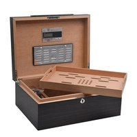 Boîte à cigares personnalisée haut de gamme grande capacité, en bois de pin exquis, humidor laqué avec plateau en bois de cèdre VOLENX WLH-0545 Noir