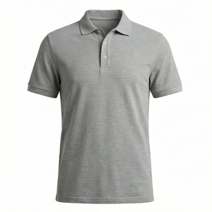 Polo en coton gris à manches courtes pour homme, coupe classique, tricot uni, respirant, design décontracté - Product Image 1